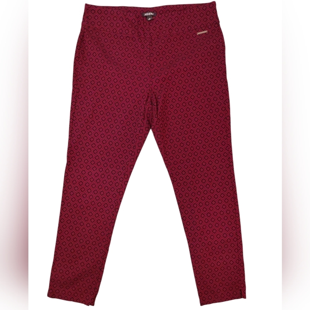 Roz & Ali Burgundy and Black Geometric Leggings